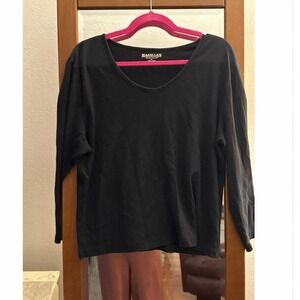 Magellan Sportswear Black Long Sleeve V‎ Neck 100% Cotton Tee Shirt Top XXL